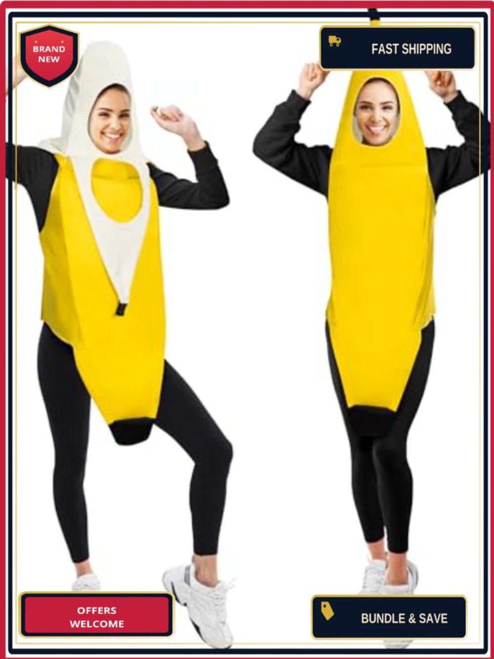Adult Banana Costume Suit with Hat Halloween Party Cosplay Outfit